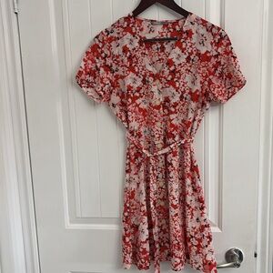 Only Red and White Floral Button-Front Dress